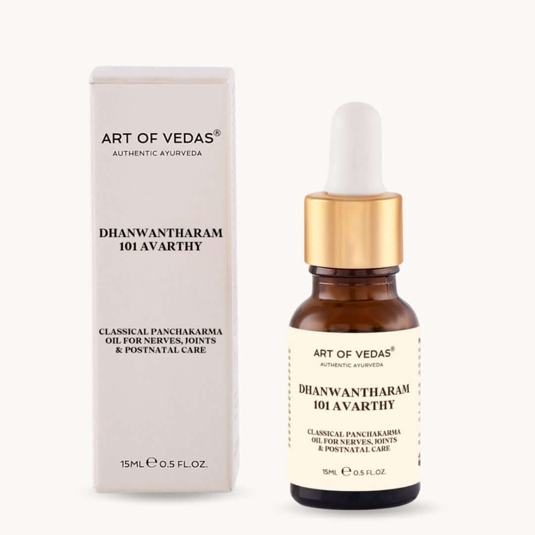 Art of Vedas Dhanwantharam 101 Avarthy 15ml with Box - Classical Ayurvedic Panchakarma Oil for Nerves Joints and Postnatal Care