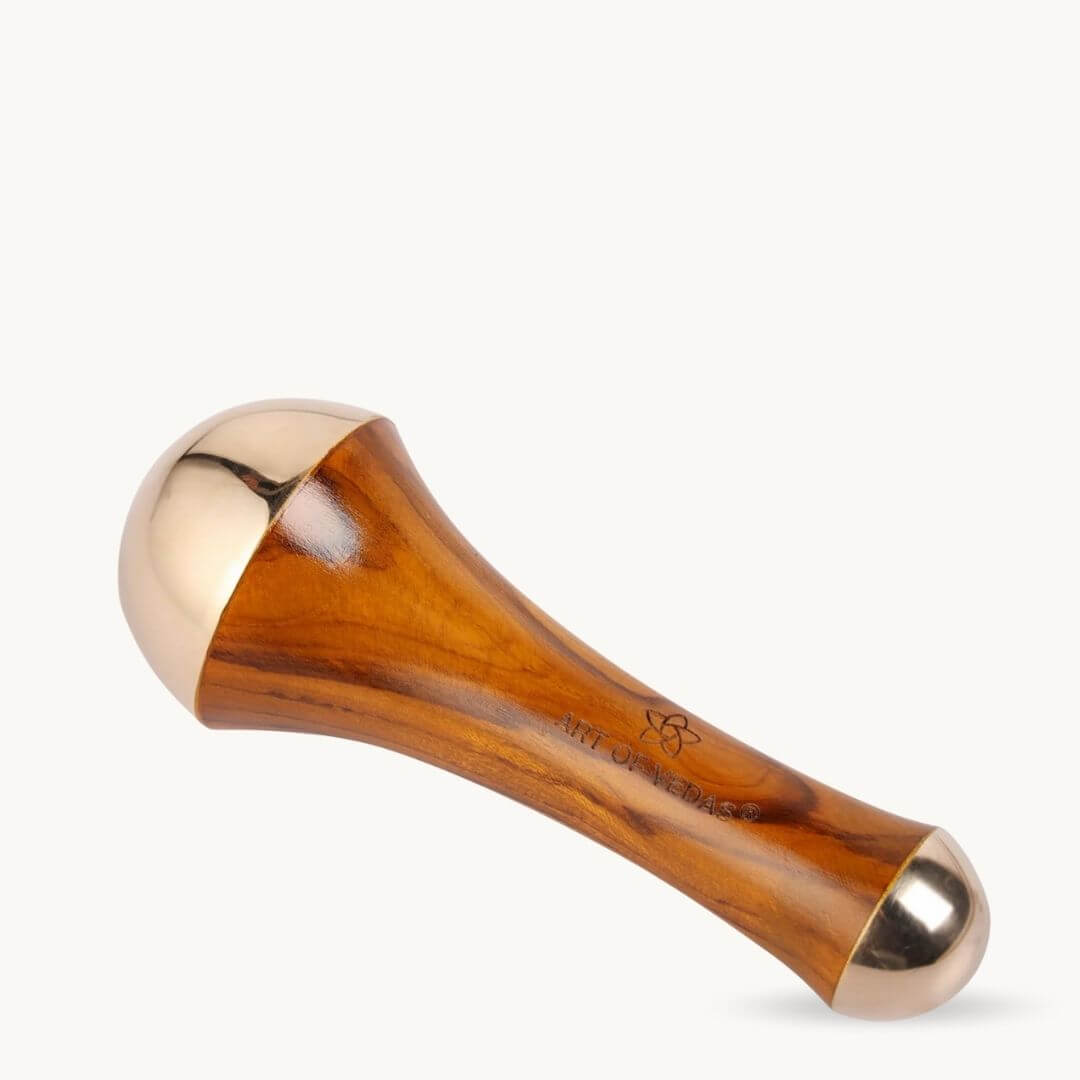 Art of Vedas Kansa Wand Double Sided - Ayurvedic Bronze and Wood Face and Body Massage Tool for Skin Rejuvenation