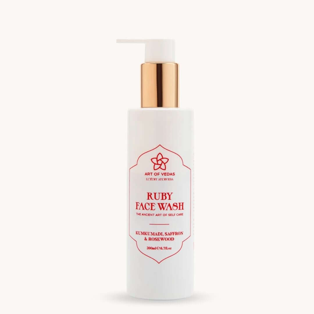 Art of Vedas Ruby Face Wash 200ml with Kumkumadi Saffron and Rosewood - Luxury Ayurvedic Facial Cleanser for Radiant Skin