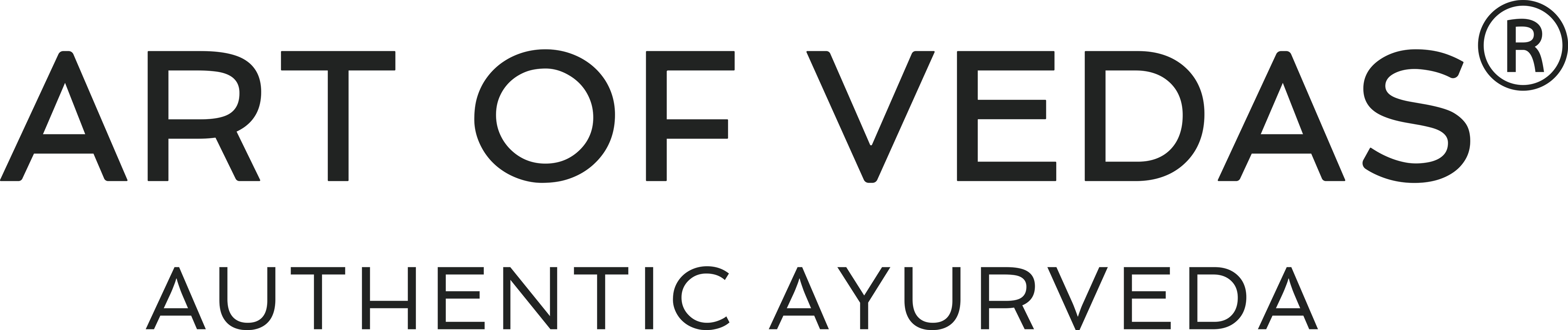 Art of Vedas Authentic Ayurveda black logo text on a transparent background