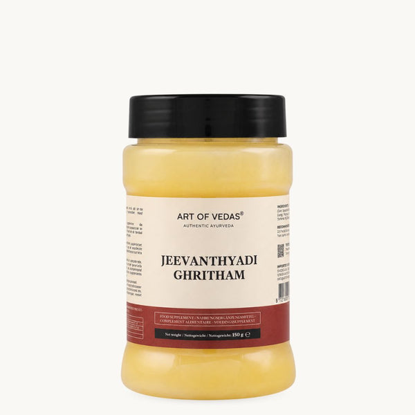 Art of Vedas Jeevanthyadi Ghritham, klassisk ayurvedisk ghee: Ashwagandha, Haritaki, dild. Glas à 150 g